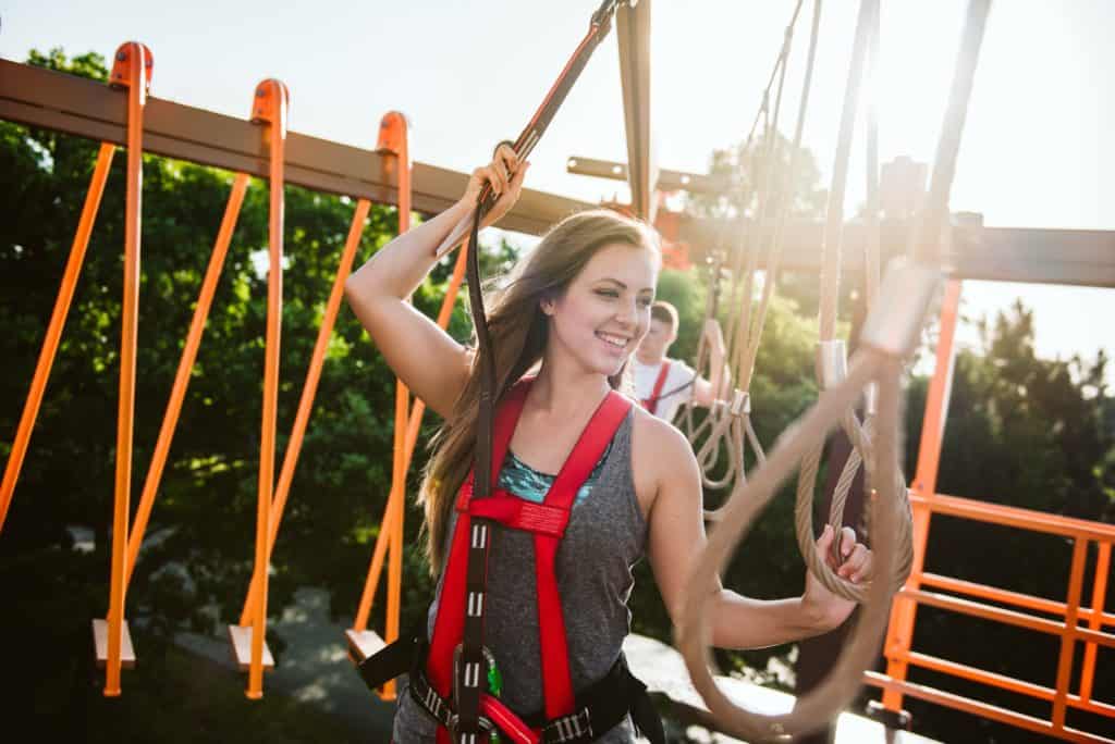 Girl smiling on ropes course