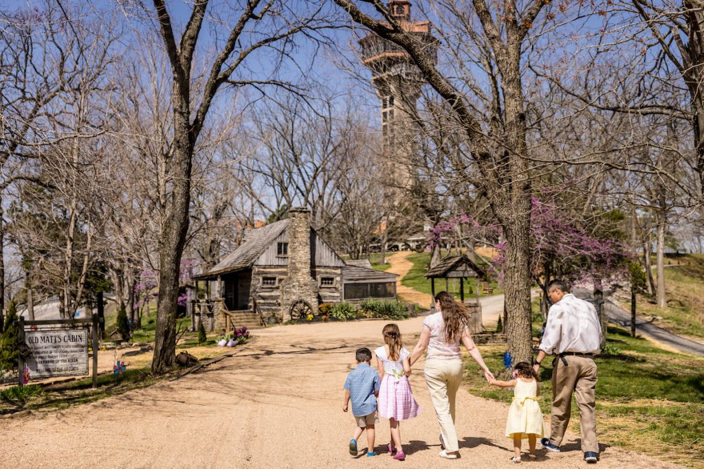 family walking cabin